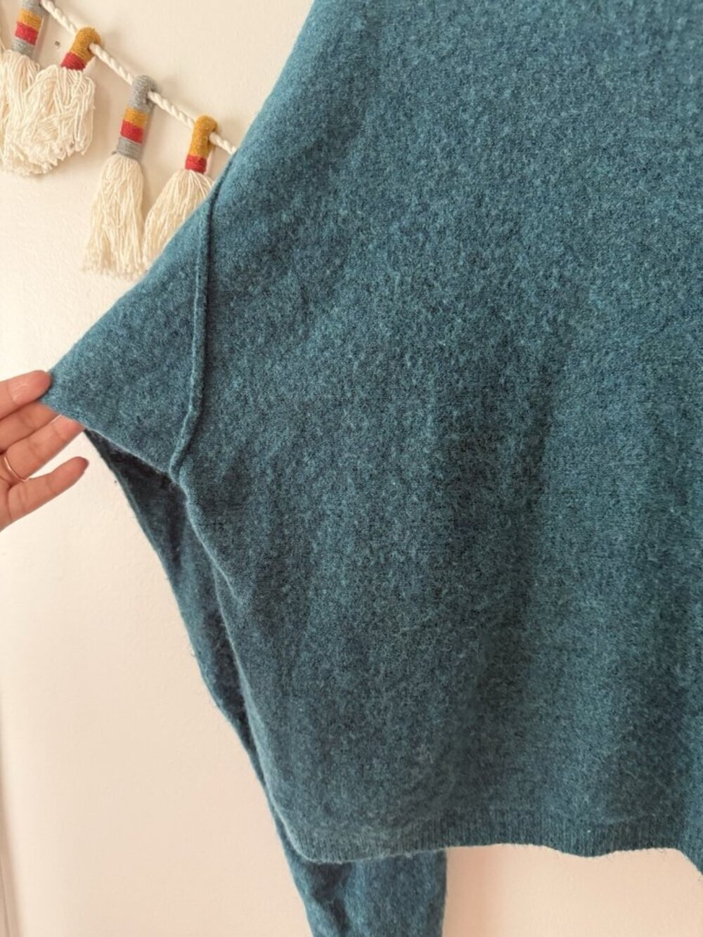 Free People Break Away Rollback Knit Teal Pullover Sweater Cozy Slouchy Wool L - Picture 6 of 10